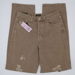 Women’s High Rise Distressed Straight Leg Jeans - Light Brown Size 00 & 4
